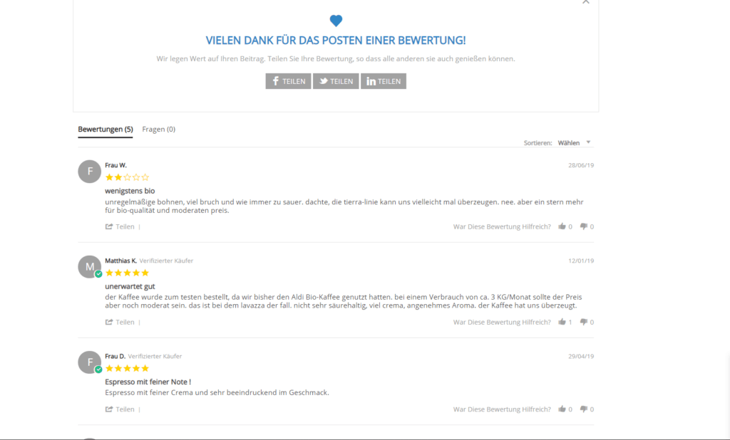 Roastmarket Bewertung Darstellung