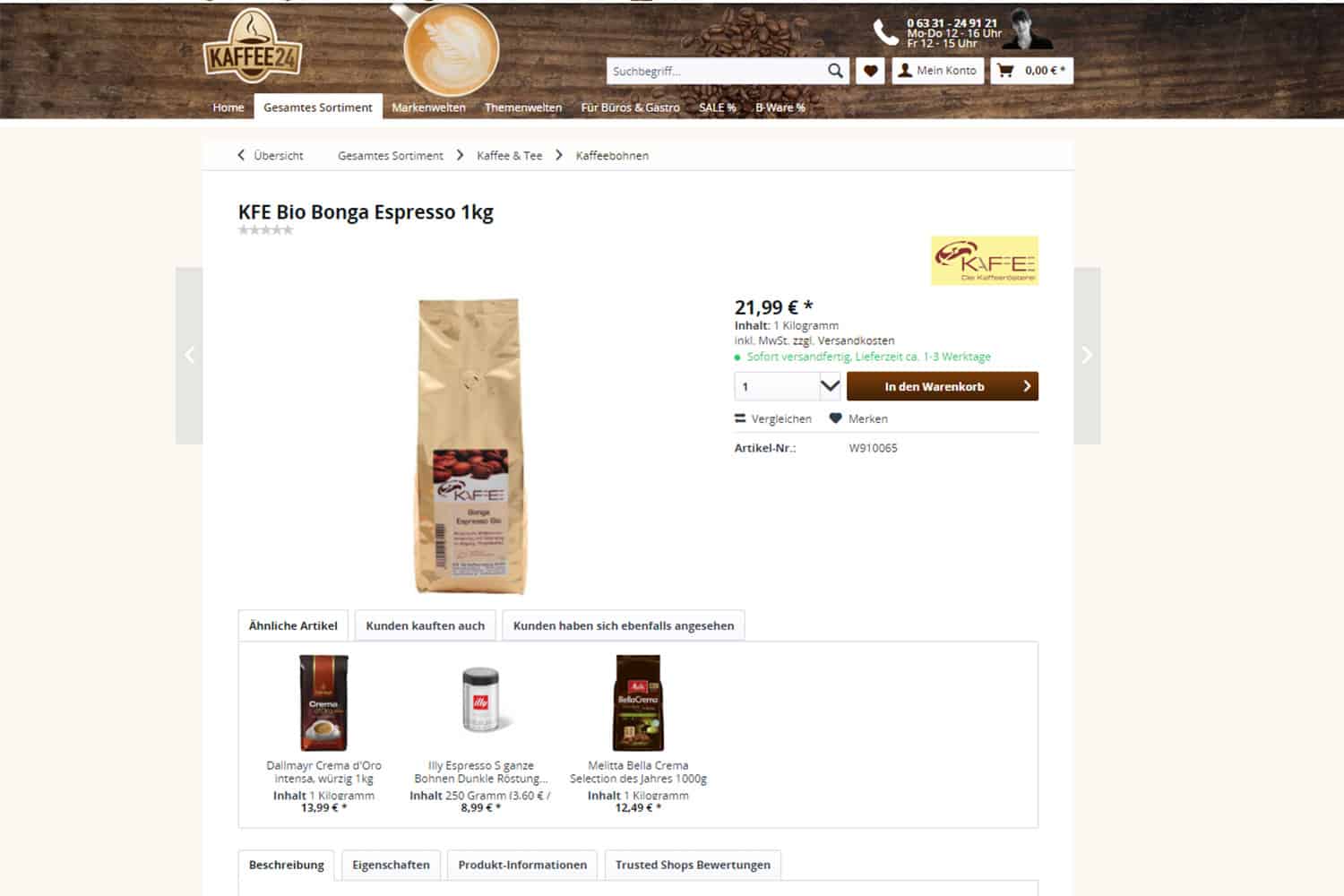 Kaffeemarktplatz Test Kaffee24 Spezialitaetenkaffee Produktseite