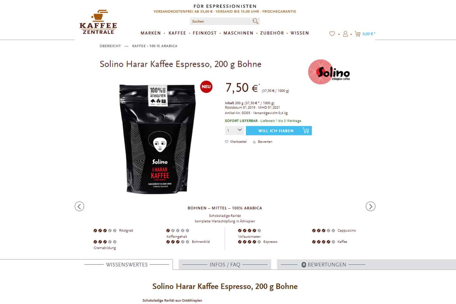 Kaffeemarktplatz Test Kaffeezentrale Spezialitaetenkaffee Produktseite