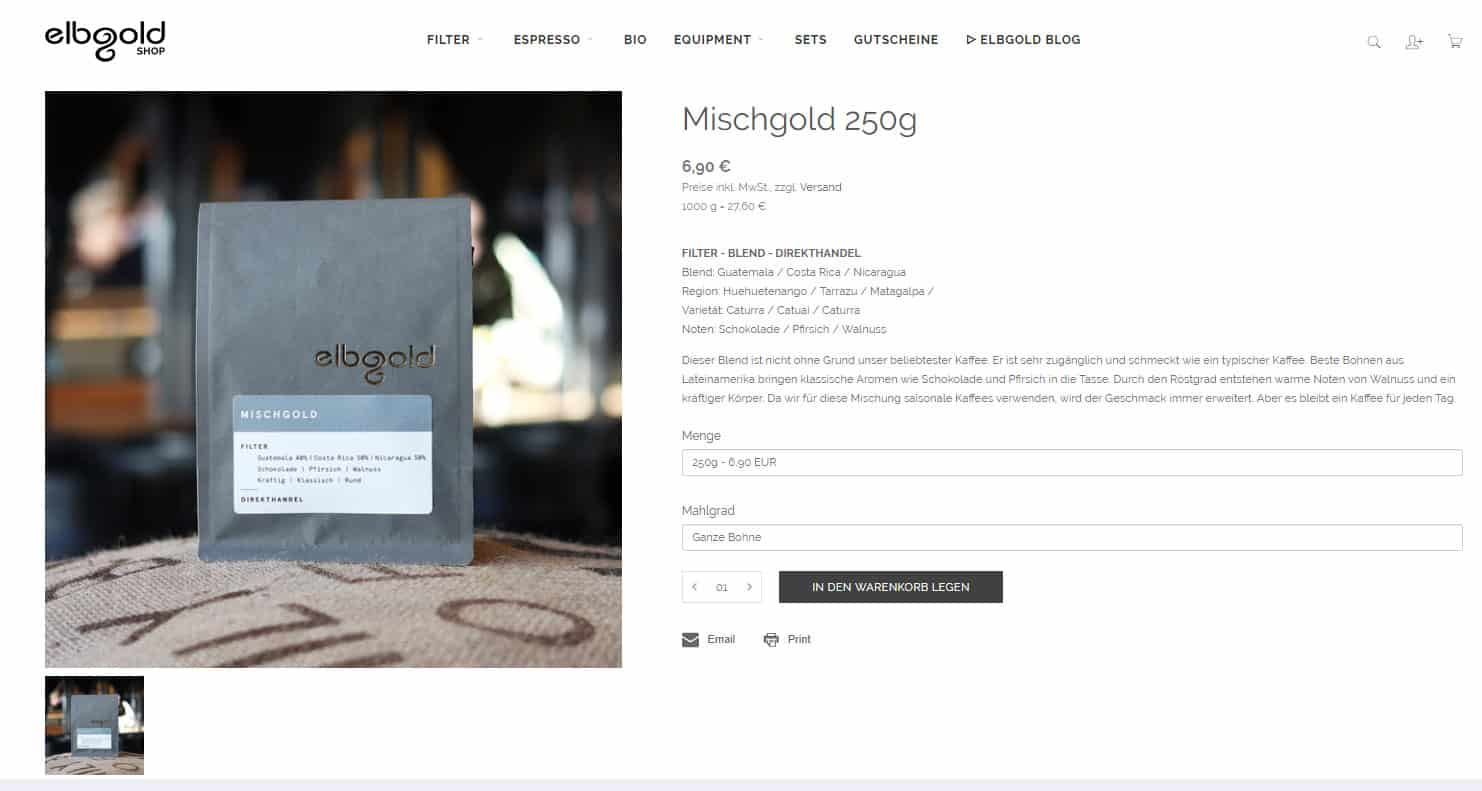 Kaffeemarktplatz Test Roastmarket Spezialitaetenkaffee Produktseite eigener Shop