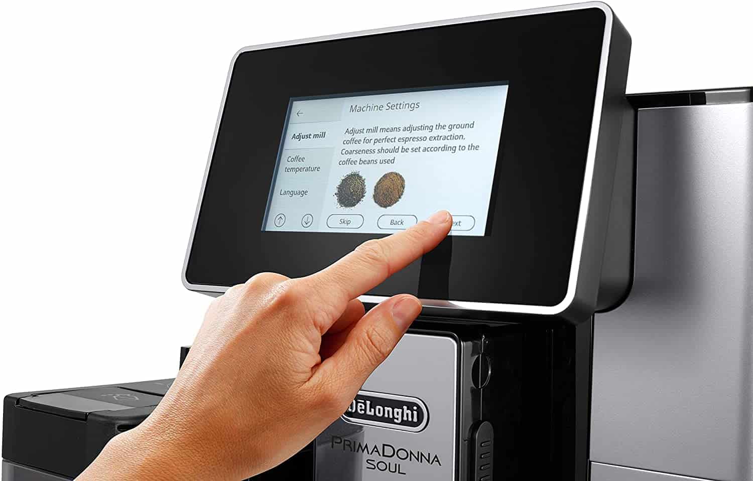 DeLonghi PrimaDonna Soul Kaffeevollautomat Einstellungen Mahlgrad am Display