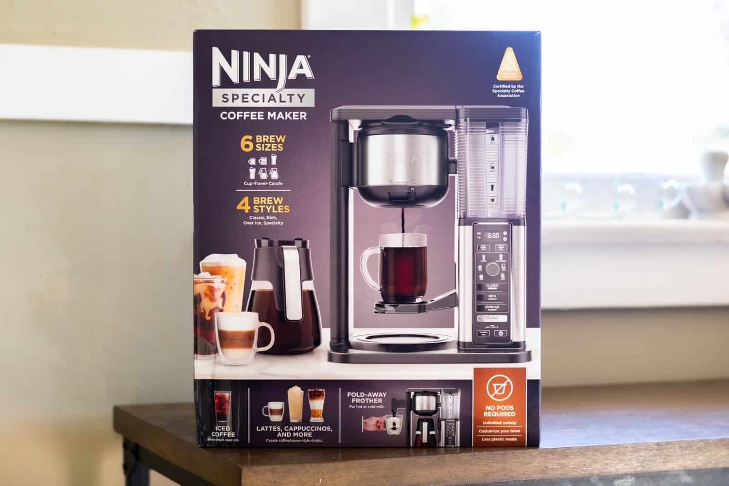 Ninja CM401 Specialty 10-Cup Coffee Maker with 4 Brew Styles for Ground  Coffee, Built-in Water Reservoir, Fold-Away Frother & Glass Carafe, Black