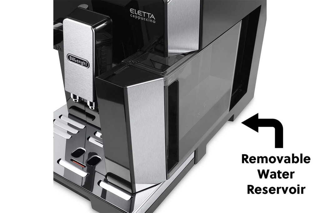 DeLonghi Eletta removable water reservoir.