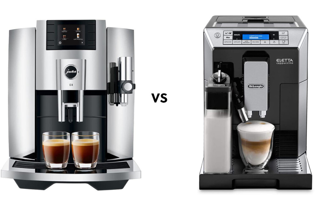 Jura E8 vs DeLonghi Eletta fully automatic espresso machine.