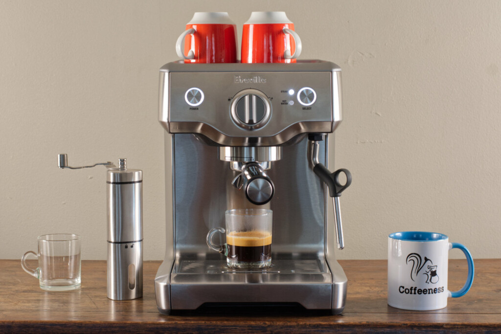 Pulling an Espresso Shot from the Breville Duo Temp Espresso Machine.