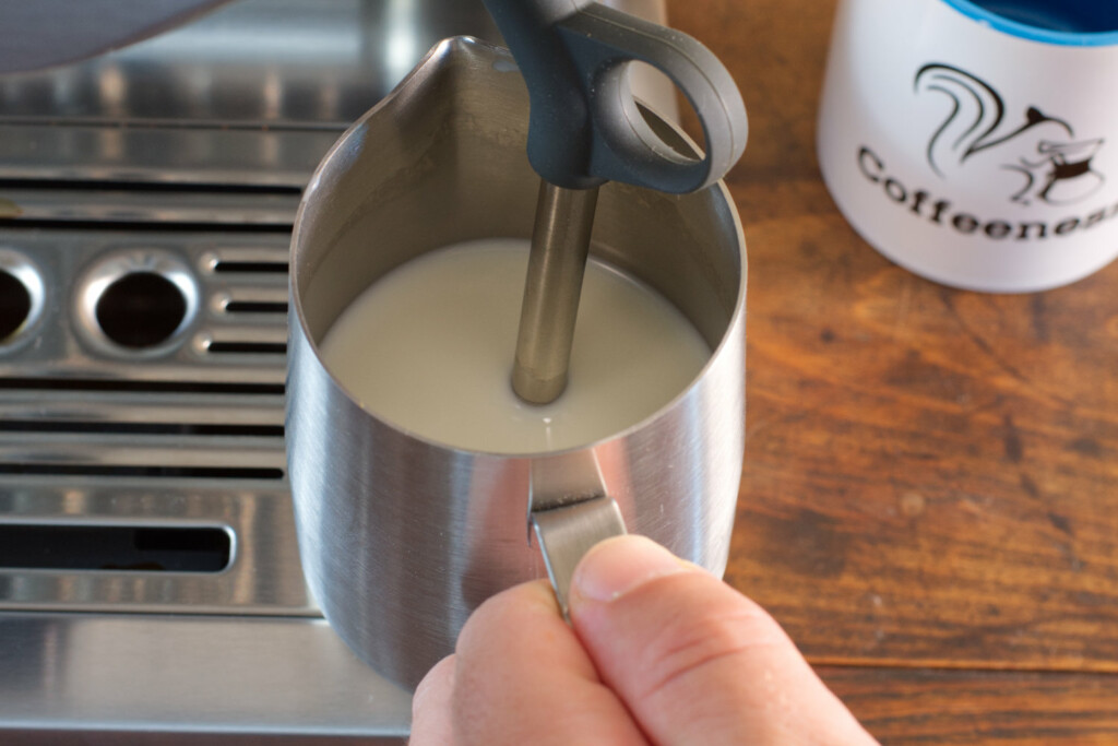 Frothing Milk with the Steam Wand of the Breville Duo Temp Pro.