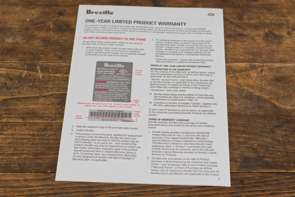 Breville Warranty Paper.