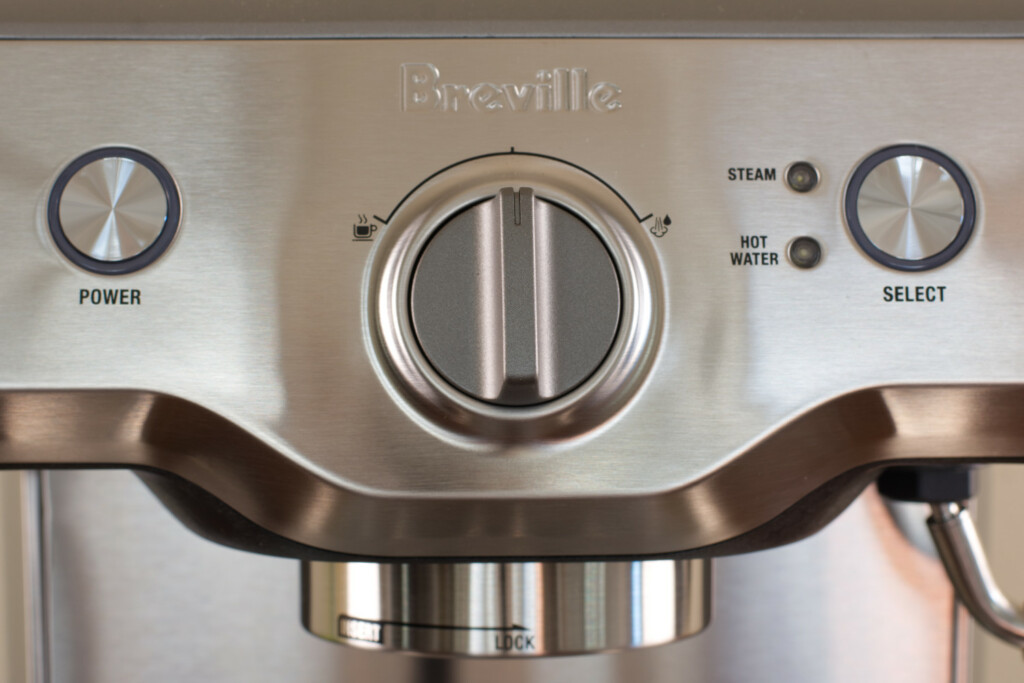 A User Interface Close Up of the Breville Duo Temp Pro.