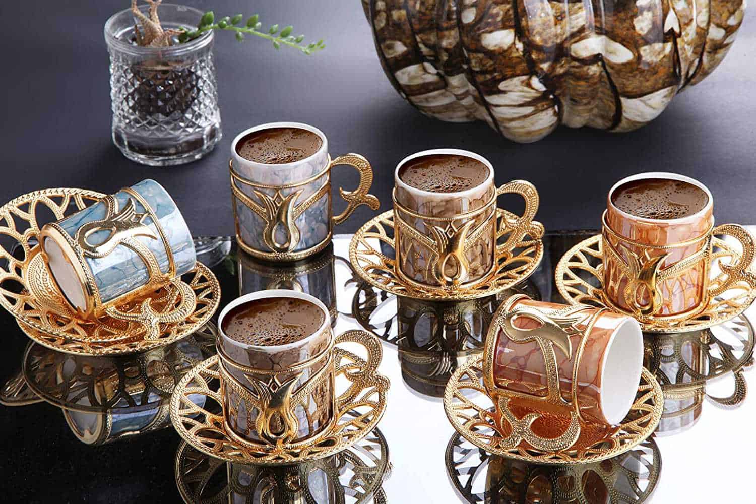 Turkish Coffee Set, Traditional Turkish Coffee Cups and Copper Coffee Pot,  Unique Home Decor 