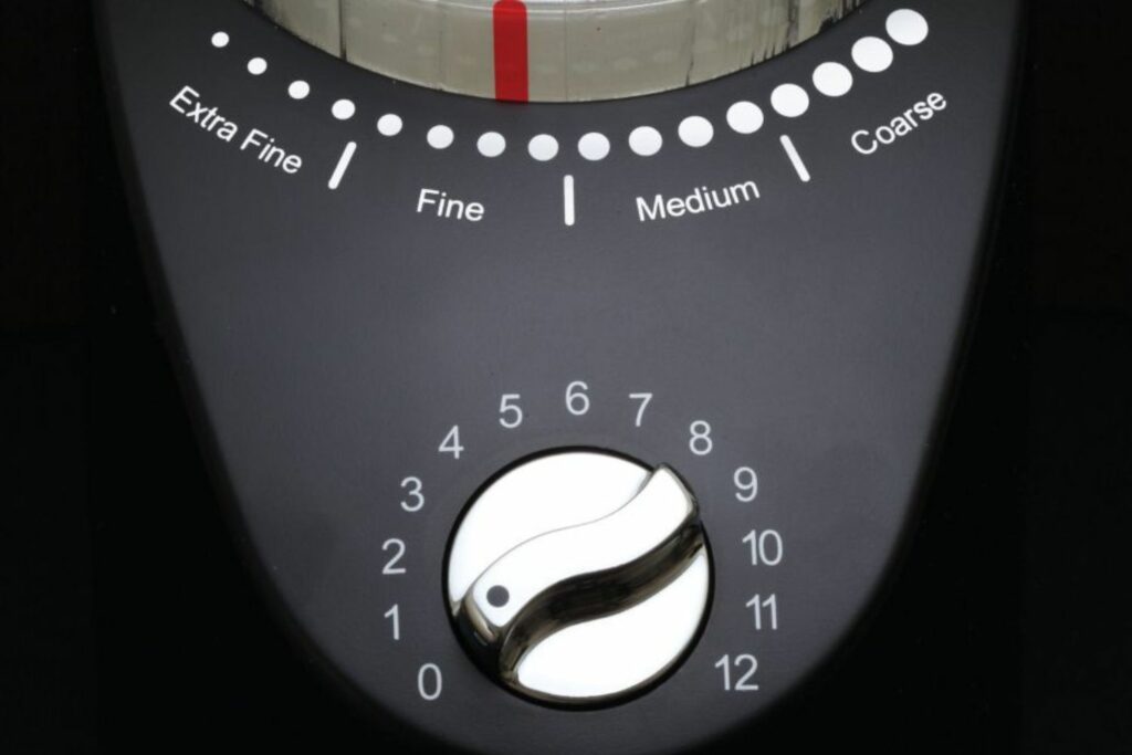 Closeup of the user interface on the Capresso Infinity Plus grinder.