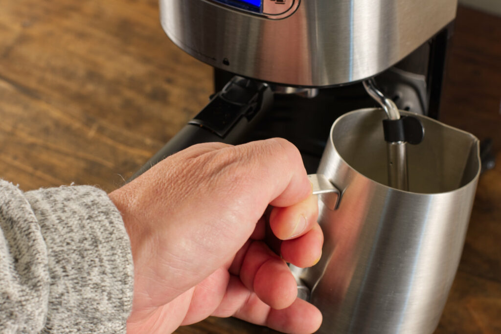 Steaming milk with the Gevi 20 Bar Espresso Machine.