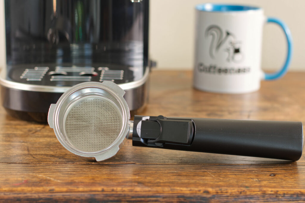 Closeup of the Gevi 20 Bar Espresso Machine portafilter.