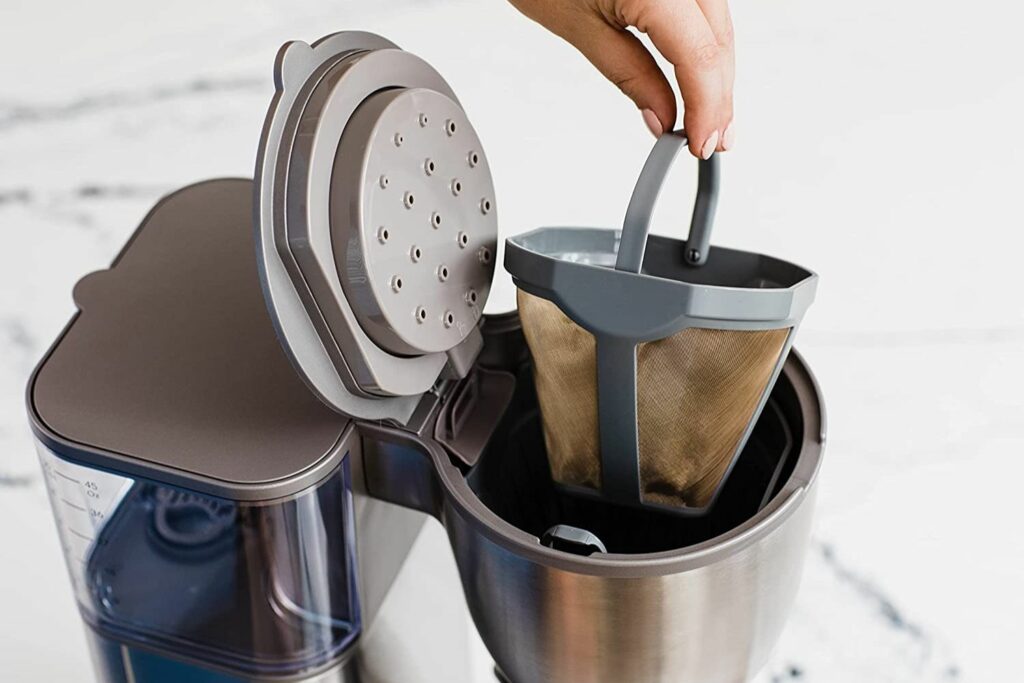 Showing the GE Café coffee maker's reusable coffee filter.